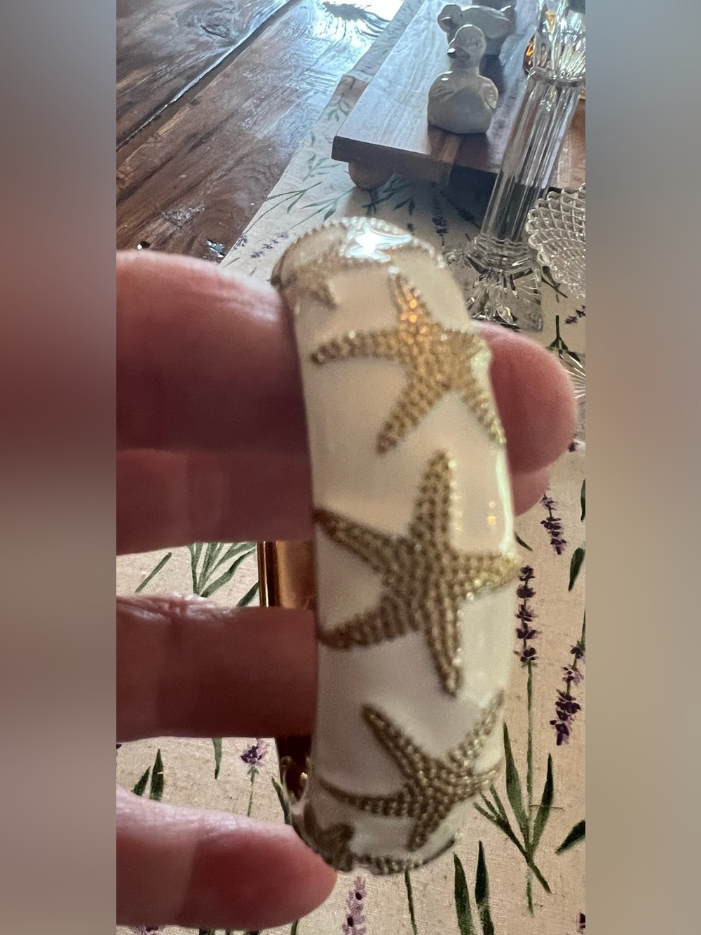 White and Gold Starfish Enamel Hinged Bracelet